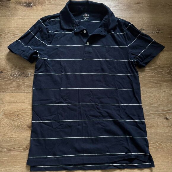 J.crew blue and white stripe sueded jersey men’s polo size slim medium - Picture 1 of 4